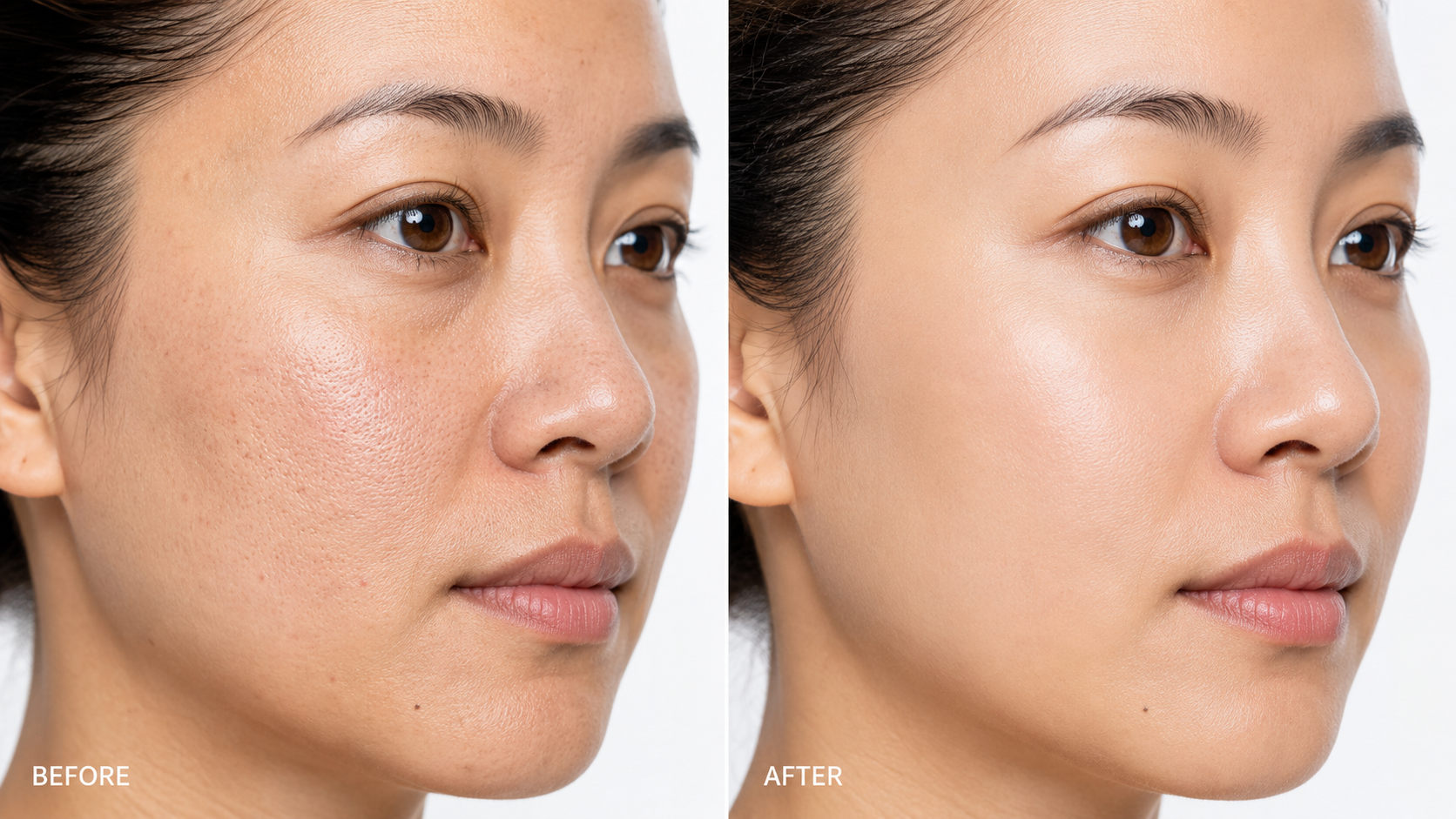 Before and after: skin texture and pores